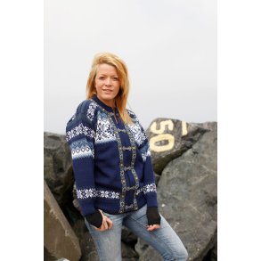 Uld cardigan af 100% norsk kamgarn med tin h�gter